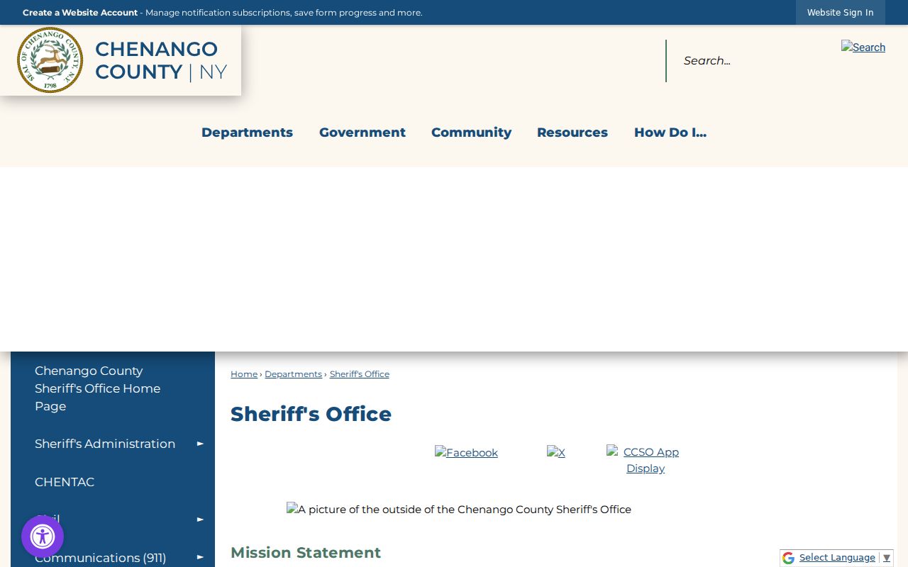 Chenango County criminal history Sheriff Office page