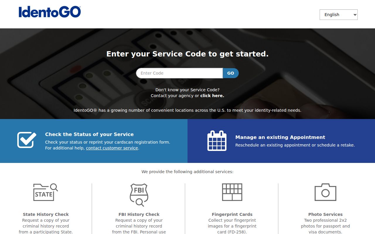 Chenango County criminal history IdentoGO service code enrollment